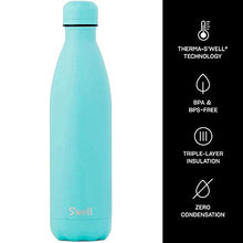 Load image into Gallery viewer, S&#39;well Vacuum Insulated Stainless Steel Water Bottle, 25 oz, Turquoise Blue with matching cap
