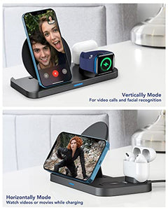[2022 NEW] 3 in 1 Wireless Charging Station for Multiple Devices Apple, Charging Stand for iPhone and Apple Watch 7/6/SE/5/4/3/2/1, Portable Charging Dock for AirPods Pro/3/2/1 (with 18W Fast Charger)