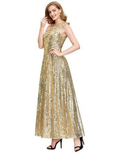 Load image into Gallery viewer, Kate Kasin Gold Sequined Evening Formal Gown One Shoulder Dress Formal, US10
