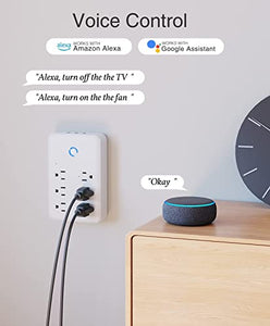 Smart Plug Outlet Extender, WiFi Surge Protector Power Strip Work with Alexa, Google Home, Wall Outlet with 6 Outlets and 3 USB Ports, Wall Adapter Plug Receptacles,15A/1800W hite
