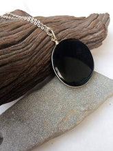 Load image into Gallery viewer, Obsidian pendant, Natural black Obsidian, volcanic lava, sterling silver obsidian pendant, Round Obsidian pendant, Boho, Mexican Obsidian
