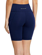 Load image into Gallery viewer, BALEAF Women's 8" High Waist Biker Workout Yoga Running Compression Exercise Shorts Side Pockets Navy Blue Size XXXL
