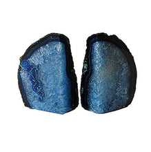 Load image into Gallery viewer, JIC Gem Home Decorative 2 to 3 Lbs  Polished Geode Agate Bookends 1 Pair with Rubber Bumpers Dyed Blue Color
