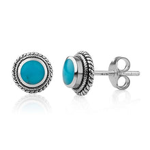 Load image into Gallery viewer, Women’s 925 Sterling Silver Round Braided Gemstone Post Stud Earrings, 9mm, Turquoise Gemstone
