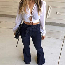 Load image into Gallery viewer, Fashion Women Ladys High Waisted Lacing Stretch Wide Leg Jeans Bell Denim Pants Blue
