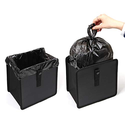 Load image into Gallery viewer, KMMOTORS Foldable Car Garbage Can Patented Car Waste Basket Comfortable Multifuntional Vegan Leather and Oxford Clothes Car Organizer Car Trash Can (Large, Black)