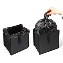 Load image into Gallery viewer, KMMOTORS Foldable Car Garbage Can Patented Car Waste Basket Comfortable Multifuntional Vegan Leather and Oxford Clothes Car Organizer Car Trash Can (Large, Black)
