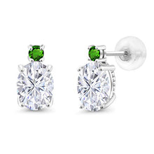 Load image into Gallery viewer, 14K White Gold Stud Earrings Forever Classic Oval 3.00ct (DEW) Created Moissanite by Charles &amp; Colvard and Simulated Tsavorite
