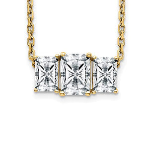 14K Octagon Radiant 3-Stone Pendant G H I True Light Moissanite | Necklace | 14k Yellow Gold