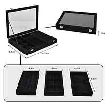 Load image into Gallery viewer, VIEFIN Velvet Stackable Jewelry Tray with Lid, Earring Drawer Insert Display Show Case, Dresser Organizer for Ring Stud, Necklace Holder Storage Box Chest,Black 4 in 1(with lid)
