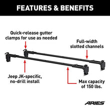 Load image into Gallery viewer, ARIES 2070450 Black Steel Quick-Release Roof Rack Crossbars, Fits Select Jeep Wrangler JK, JL, Gladiator
