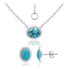 Load image into Gallery viewer, 925 Sterling Silver 8x6 Oval Shape Simulated Turquoise Pendant Necklace, 16&quot;+ 2&quot; Extender and Stud Earrings, Jewelry Set for Women Girls
