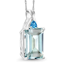 Load image into Gallery viewer, Gem Stone King Solid 10K White Gold Sky Blue Simulated Aquamarine and Swiss Blue Topaz Pendant Necklace For Women (6.92 Cttw with 18 Inch Chain)
