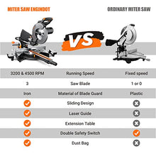 Load image into Gallery viewer, Sliding Miter Saw, ENGiNDOT 10-Inch Single Bevel Compound Miter Saw with 15-Amp Motor, Double Speed (4500 &amp; 3200 RPM), Laser Guide, 3 Blades, Bevel Cut (0°- 45°) for Wood, PVC or Soft Metal Cutting
