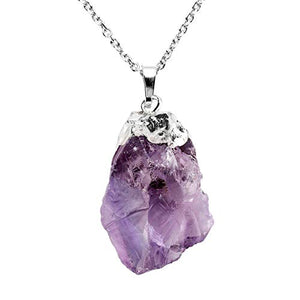 Top Plaza Reiki Healing Crystal Stone Pendant Necklace Irregular Natural Raw Amethyst Gemstone Necklaces for Womens