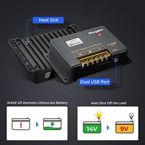 BougeRV Li 30Amp 12V/24V PWM Solar Charge Controller, Negative Ground Solar Panel Battery Regulator, with Backlit LCD Display, Adjustable Parameter, Dual USB Port, Charge Controller for Solar Panel