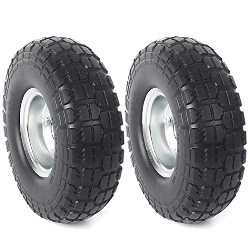 (2-Pack) AR-PRO 10-Inch Solid Rubber Tires and Wheels - Replacement 4.10/3.50-4” Tires and Wheels with 5/8” Axle Bore Hole, and Double Sealed Bearings - Perfect for Gorilla Carts