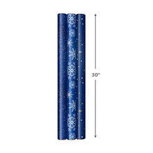 Load image into Gallery viewer, Hallmark Holiday Wrapping Paper with Cut Lines on Reverse (3 Rolls: 120 sq. ft. ttl) Starry Snowflakes, Winter Galaxy, Navy Blue, Gold for Christmas, Hanukkah, Birthdays, Graduations, Weddings
