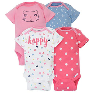 Gerber Baby Girls' 4-Pack Short Sleeve Onesies Bodysuits (3-6 Months, Pink)