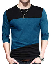 Load image into Gallery viewer, FRTCV Men's Casual Stitching Tops Shirts Slim Fit Crew Neck Long Sleeve Athletic Basic Cotton T-Shirt DZ804301 Blue US M
