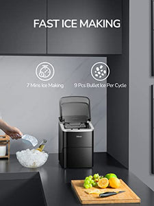Silonn Ice Makers Countertop, 9 Cubes Ready in 6 Mins, 26lbs in 24Hrs, Self-Cleaning Ice Machine with Ice Scoop and Basket, 2 Sizes of Bullet Ice for Home Kitchen Office Bar Party