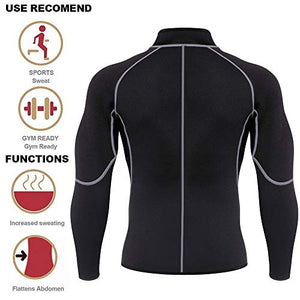 Men Sweat Neoprene Weight Loss Sauna Suit Workout Shirt Body Shaper Fitness Jacket Gym Top Clothes Shapewear Long Sleeve (Black, M)