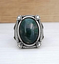 Load image into Gallery viewer, Handmade 925K Sterling Silver Mens Ring With Moss Agate Stone
