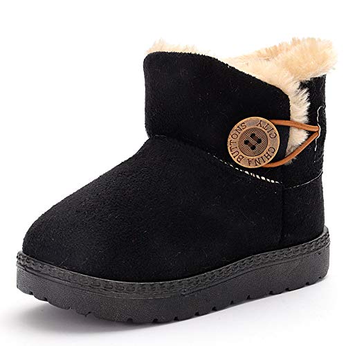 TIMATEGO Baby Kids Boys Girls Snow Boots Cozy Fur Non Slip Bailey Button Infant Toddler First Walker Outdoor Winter Shoes (Toddler/Little Kid) 4 Toddler, 004 Black Baby Boots