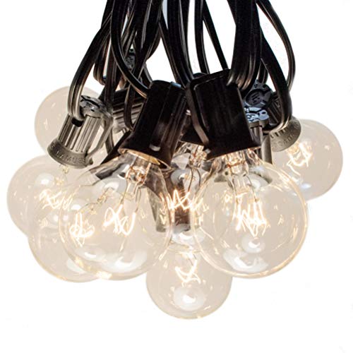 100 Foot Globe String Lights - 105 G40 Clear Bulbs (5 Extra) - Black Wire - Outdoor String Lights for Patio Cafe Bistro Deck Backyard Market Party and Wedding Lighting
