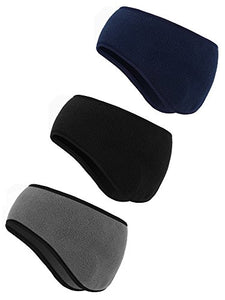 BBTO 3 Pieces Ear Warmer Headband Winter Headbands Fleece Headband for Women Men (Black, Gray, Navy)