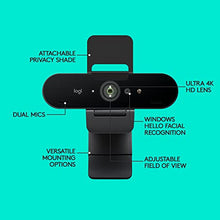 Load image into Gallery viewer, Logitech Brio 4K Webcam, Ultra 4K HD Video Calling, Noise-Canceling mic, HD Auto Light Correction, Wide Field of View, Works with Microsoft Teams, Zoom, Google Voice, PC/Mac/Laptop/Macbook/Tablet
