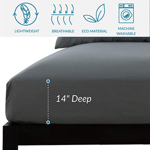 Bedsure Queen Size Sheets- Ruffled Embossed Bed Sheet Set - Soft Brushed Microfiber, Wrinkle Resistant Sheet - 14 inches Deep Pocket - 4-Pieces (Dark Grey)