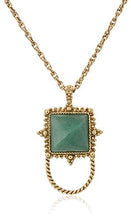 Load image into Gallery viewer, 1928 Jewelry Womens Gold-Tone Semi-Precious Aventurine Square Eyeglass/Badge Holder Pendant Enhancer, Green, 30
