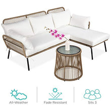 Load image into Gallery viewer, Best Choice Products Outdoor Rope Woven Sectional Patio Furniture L-Shaped Conversation Sofa Set w/Cushions, Side Table
