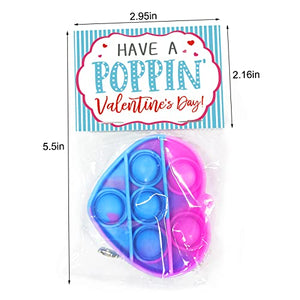 Valentines Day Cards for Kids - Valentines Day Gifts for Kids - 24 Mini Heart Pop Fidget Toys Bulk - Valentine Exchange Cards for Classroom School Party Favors Toddlers Girls Boys Age 3 Year and Up