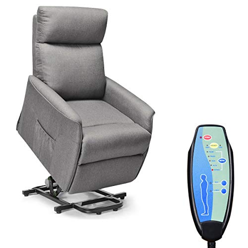 Giantex Power Lift Massage Recliner Chair for Elderly, Soft Fabric Sofa Chair, Heavy Padded Cushion, Remote Control, Home Theater Seating, Leisure Lounge w/Side Pocket, Living Room Office (Grey)