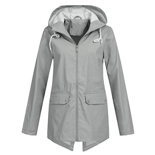 Thenxin Outdoor Hooded Waterproof Jacket for Women Lightweight Zip Up Trench Windbreaker Raincoat(Gray,XXL)