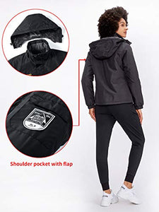 Women's Mountain Waterproof Ski Jacket Windproof Rain Snowboarding Jackets Winter Fleece Warm Snow Hooded Coat (Black, XL)