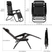 Load image into Gallery viewer, BMS Zero Patio Set of 2 Folding Outdoor Anti Gravity Lounge Reclining Camping Deck Chair with Pillow and Cup Holder （Black）
