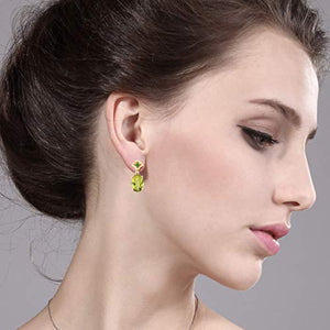 Gem Stone King 11.64 Ct Oval Checkerboard Yellow Lemon Quartz Green Simulated Tsavorite 18K Yellow Gold Plated Silver Earrings