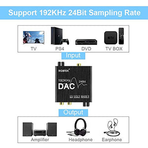192KHz Digital to Analog Audio Converter with Bass and Volume Adjustment,Digital SPDIF/Optical/Toslink/Coaxial to Analog Stereo L/R RCA and 3.5mm Jack Converter for PS3 PS4 DVD AppleTV Home Cinema