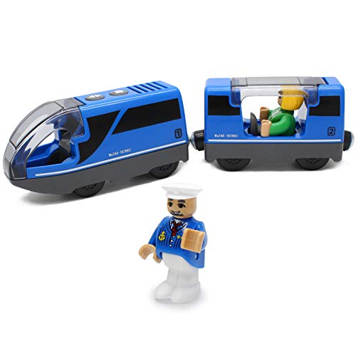 Lebze Battery Operated Action Locomotive Train (Magnetic Connection) - Powerful Engine Travel Train Set Fits Thomas Brio Wooden Train and Tracks - Toy Train Set for Toddlers