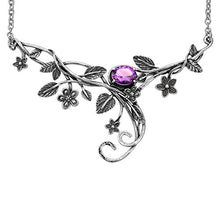 Load image into Gallery viewer, PZ Paz Creations 925 Sterling Silver Floral Swirl Gemstone Statement Necklace (amethyst)
