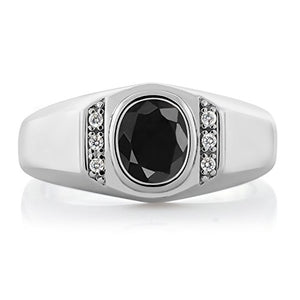 Gem Stone King 1.72 Ct Oval Black Sapphire White Created Sapphire 925 Sterling Silver Men's Ring (Size 11)