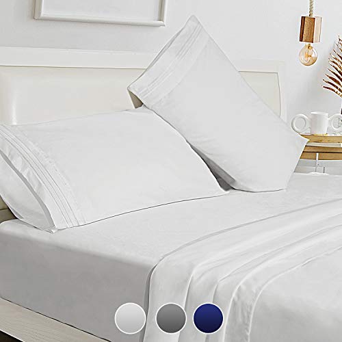 Leafbay Bed Sheets Queen Set - 4 Piece Super Soft Microfiber Bed Sheets 1800 TC with 16” Deep Pocket, Wrinkle Resistant and Unfading Bedding Set - White