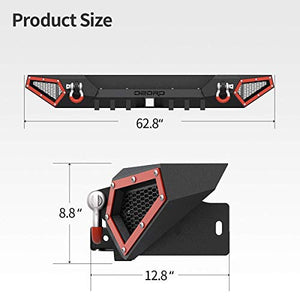 OEDRO Rear Bumper Compatible with 2018-2022 Jeep Wrangler JL & Unlimited JLU (2/4 Doors), Rock Crawler Full Width Bumper with Hitch Receiver & 2 x D-Rings