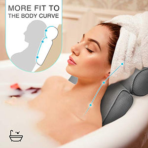 ESSORT Bathtub Pillow, Large Spa 3D Air Mesh Bath Pillow, Luxury Comfortable Soft Bath Cushion Headrest, for Head Neck Shoulder Support Backrest, Fits Any Size of Tubs, Jacuzzi (Gray)