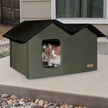 Load image into Gallery viewer, K&amp;H Pet Products Outdoor Heated Kitty House Extra-Wide Olive/Black 26.5" x 15.5" x 21.5" 20W

