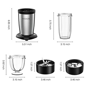 KOIOS 850W Personal Blender for Shakes and Smoothies, 11 Pieces Bullet Single Smoothie Blender for Kitchen, Small Protable Mixer with 2x17 Oz and 10 Oz Travel Bottles, 2 Spout Lids, BPA Free (Black)