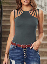Load image into Gallery viewer, Zecilbo Women's Solid Color Brief Studded Detail Multi-Strap Tank Tops Racerback Sleeveless Shirts
